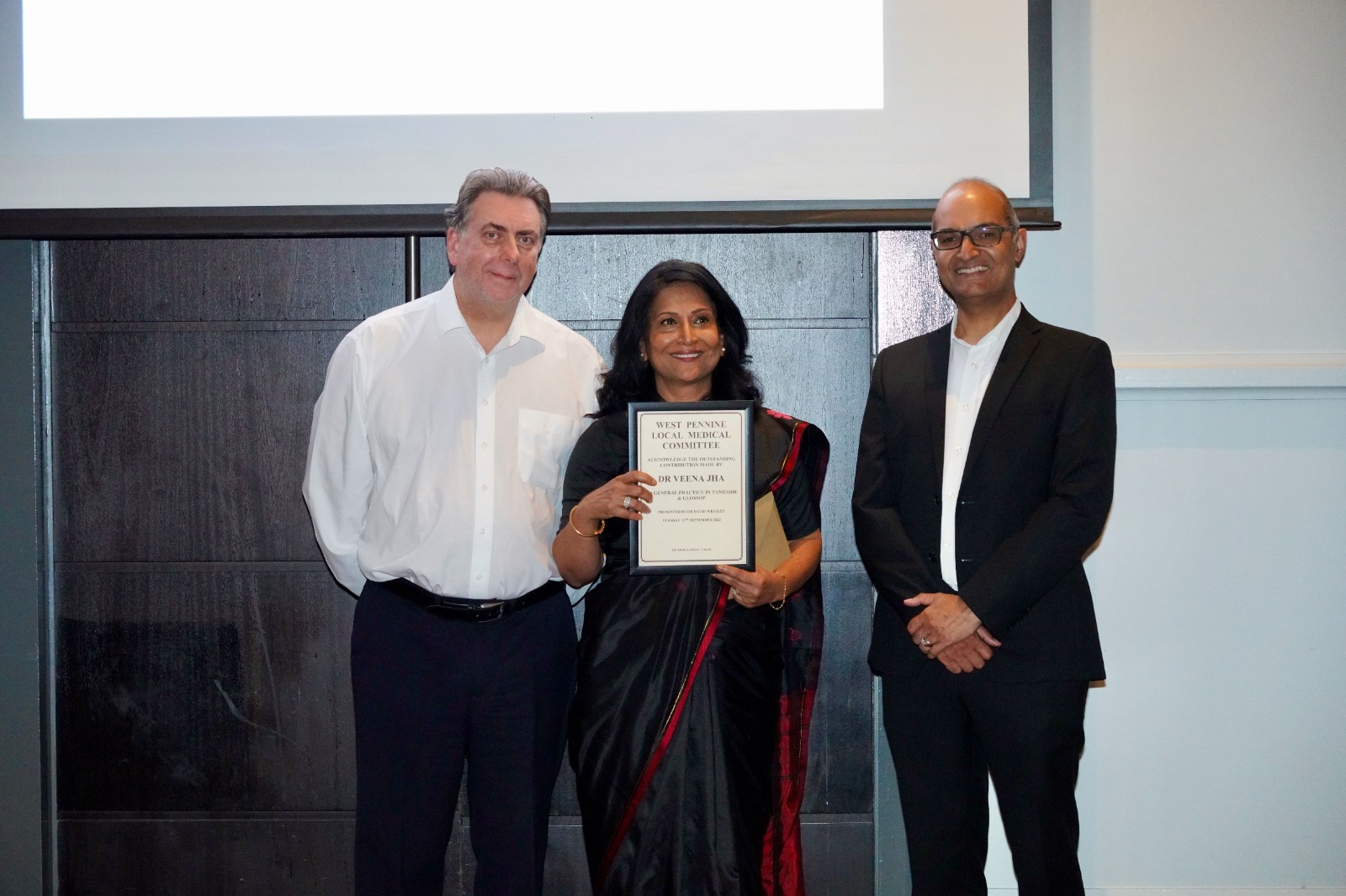 Dr Veena Jha receiving her GP of Note award Dr Veena Jha receiving her GP of Note award